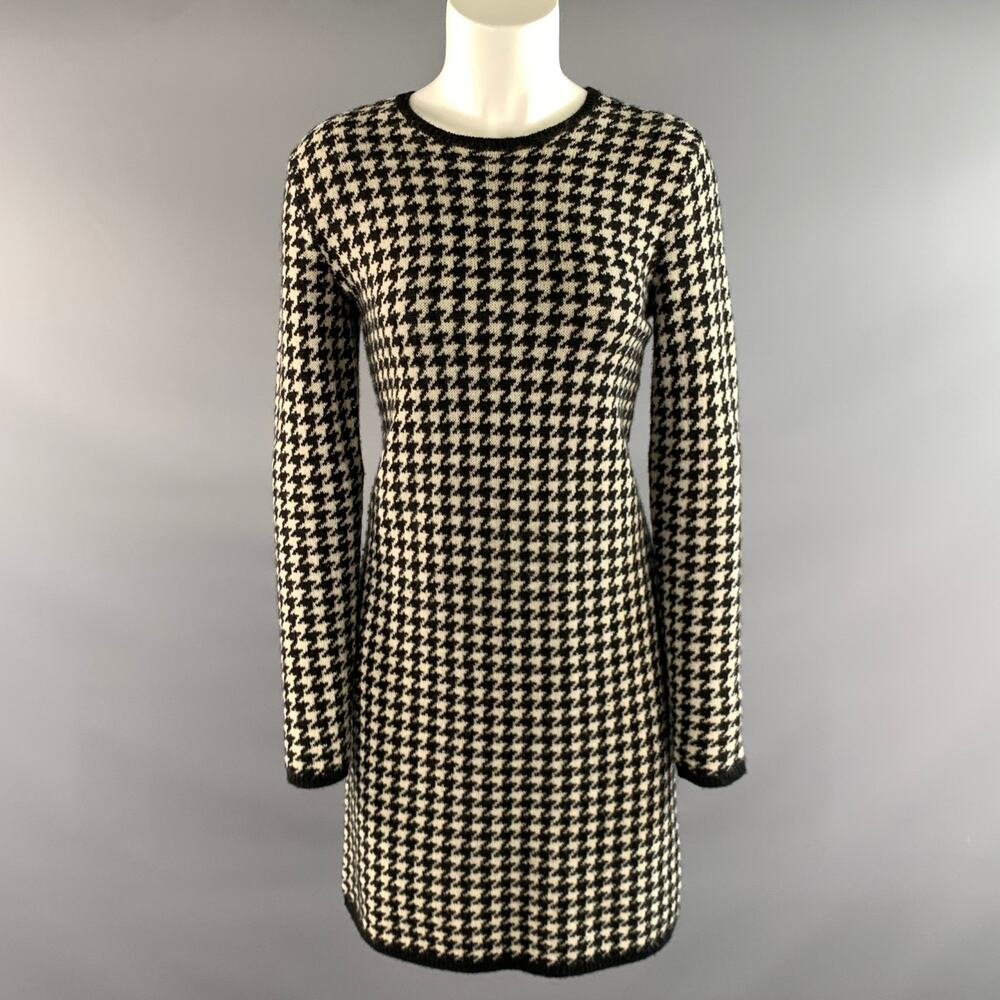 RALPH LAUREN Size S White Black Cashmere Houndstooth Shift Dress